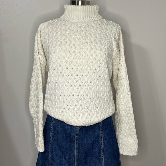 Knits Landing Ivory Vintage Chunky Turtleneck Sweater Size L - Picture 1 of 4